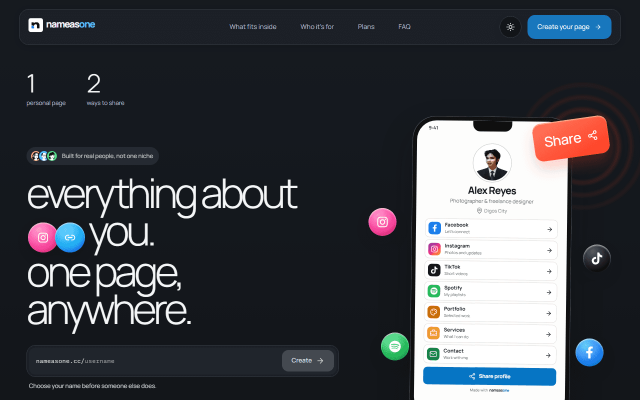 NameAsOne profile platform preview
