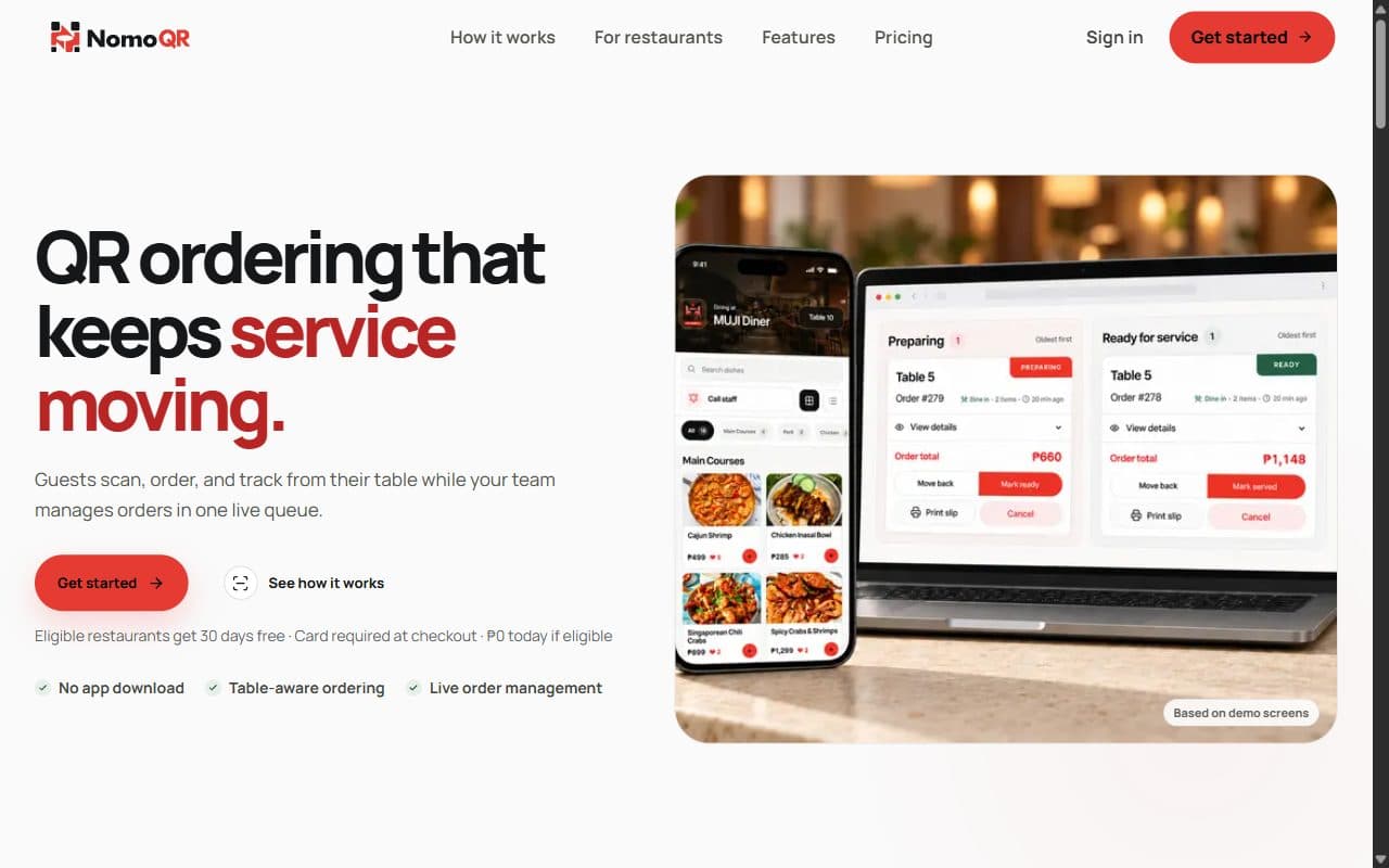 NomoQR restaurant platform preview
